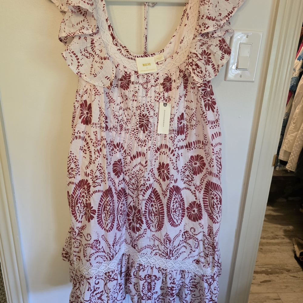 Anthropologie Burgundy and Cream Floral Dress